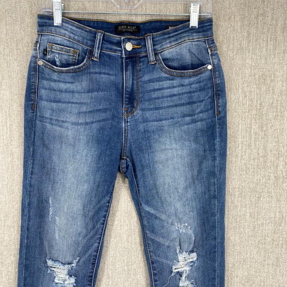 Judy Blue Skinny Fit Distressed Jeans Womens Size 7/28 Denim Frayed Hem - Picture 2 of 13